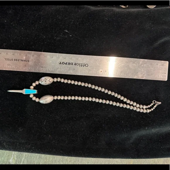 Vintage Southwestern Sterling Silver Beaded Turquoise Necklace - Picture 6 of 6